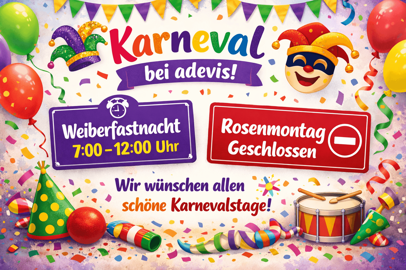 Öffnungszeiten Karneval 2026