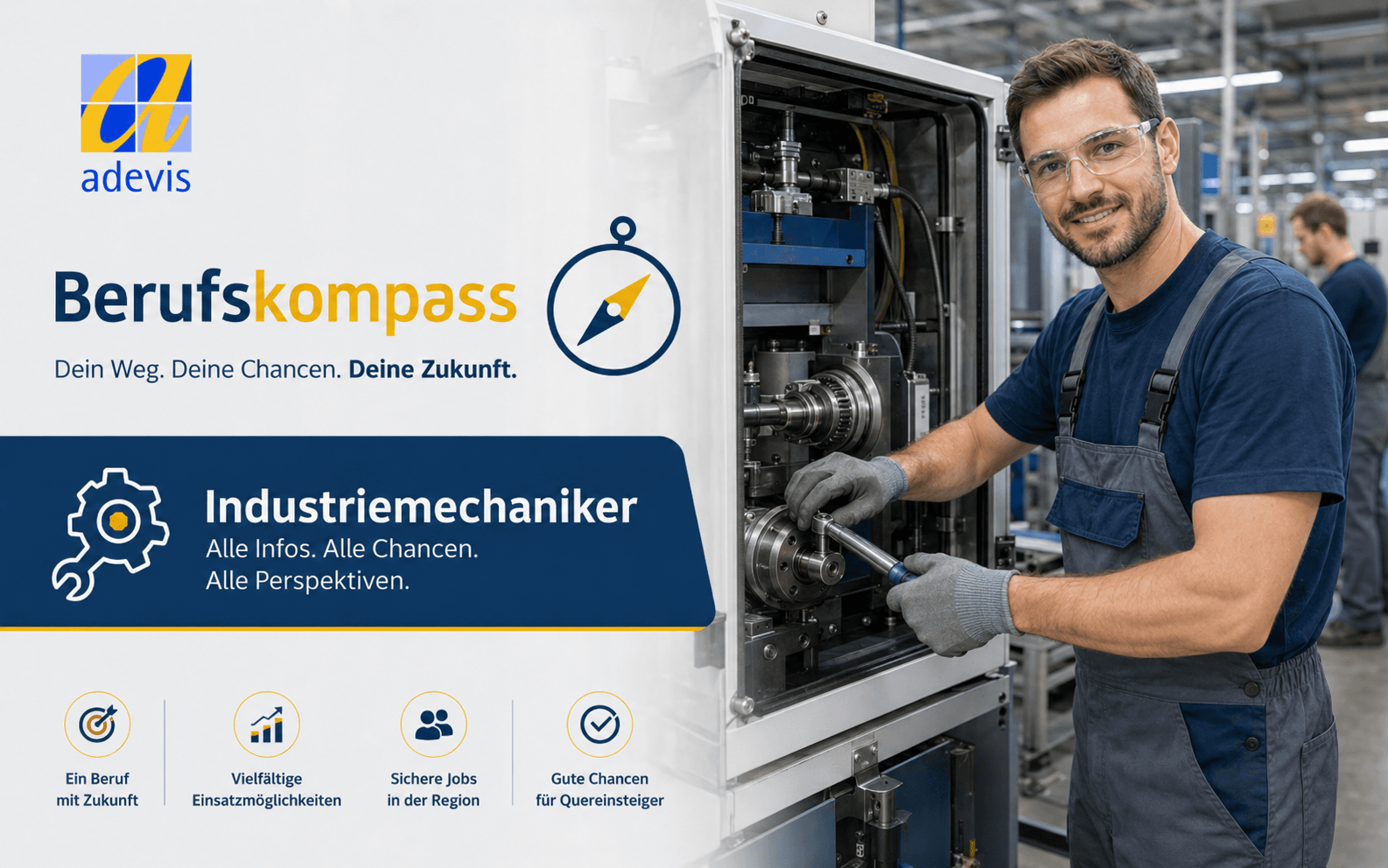 Industriemechaniker: Aufgaben und Arbeitsalltag Industriemechaniker wartet eine Fertigungsmaschine in einer modernen Produktionshalle