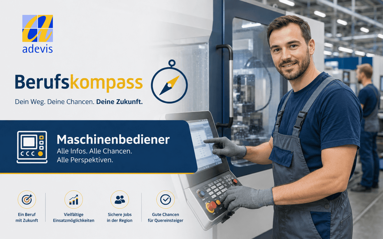 Maschinenbediener überwacht eine industrielle Fertigungsanlage und kontrolliert ein Bauteil