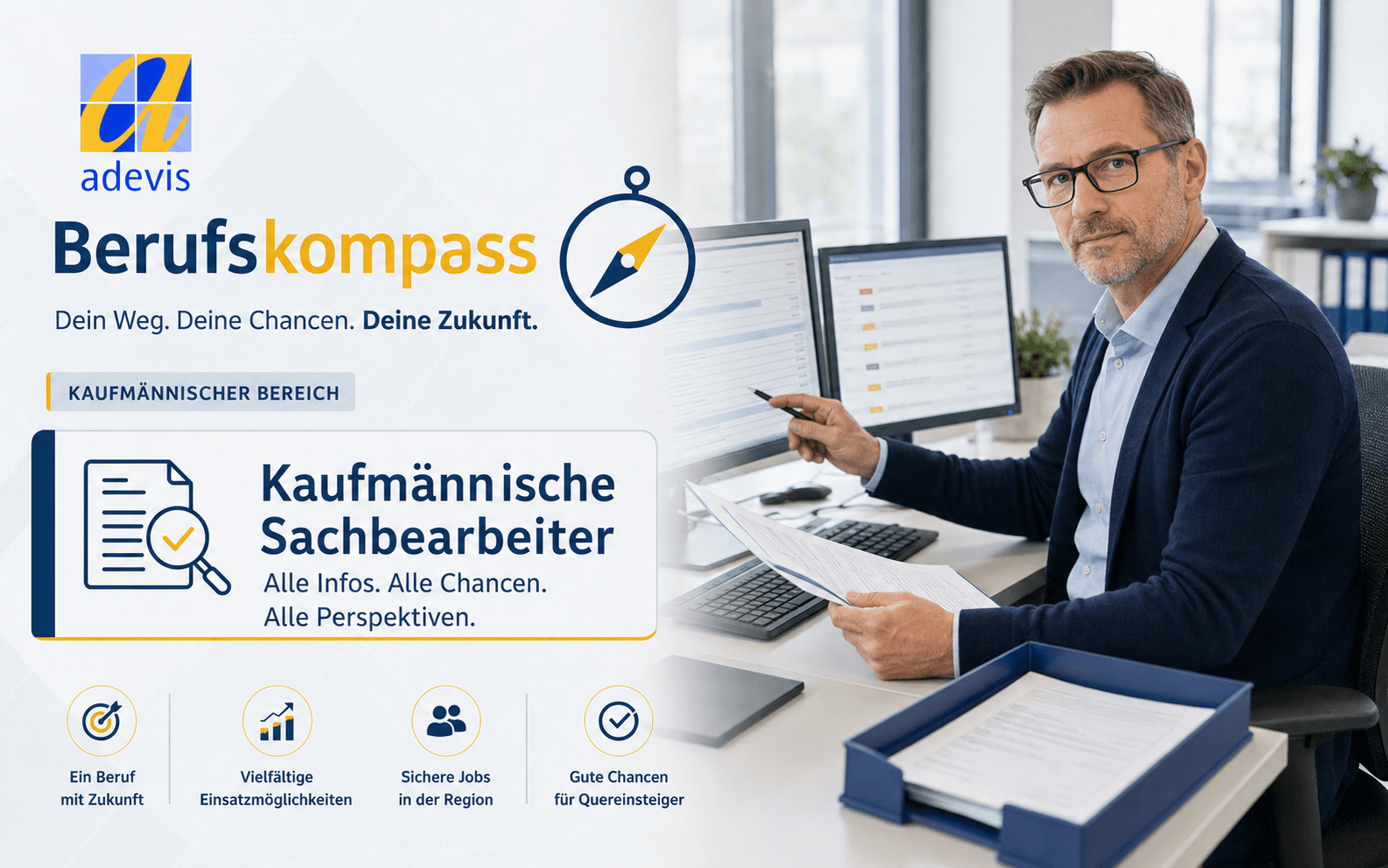Kaufmännischer Sachbearbeiter: Aufgaben und Arbeitsalltag Kaufmännischer Sachbearbeiter prüft einen Vorgang im Büro